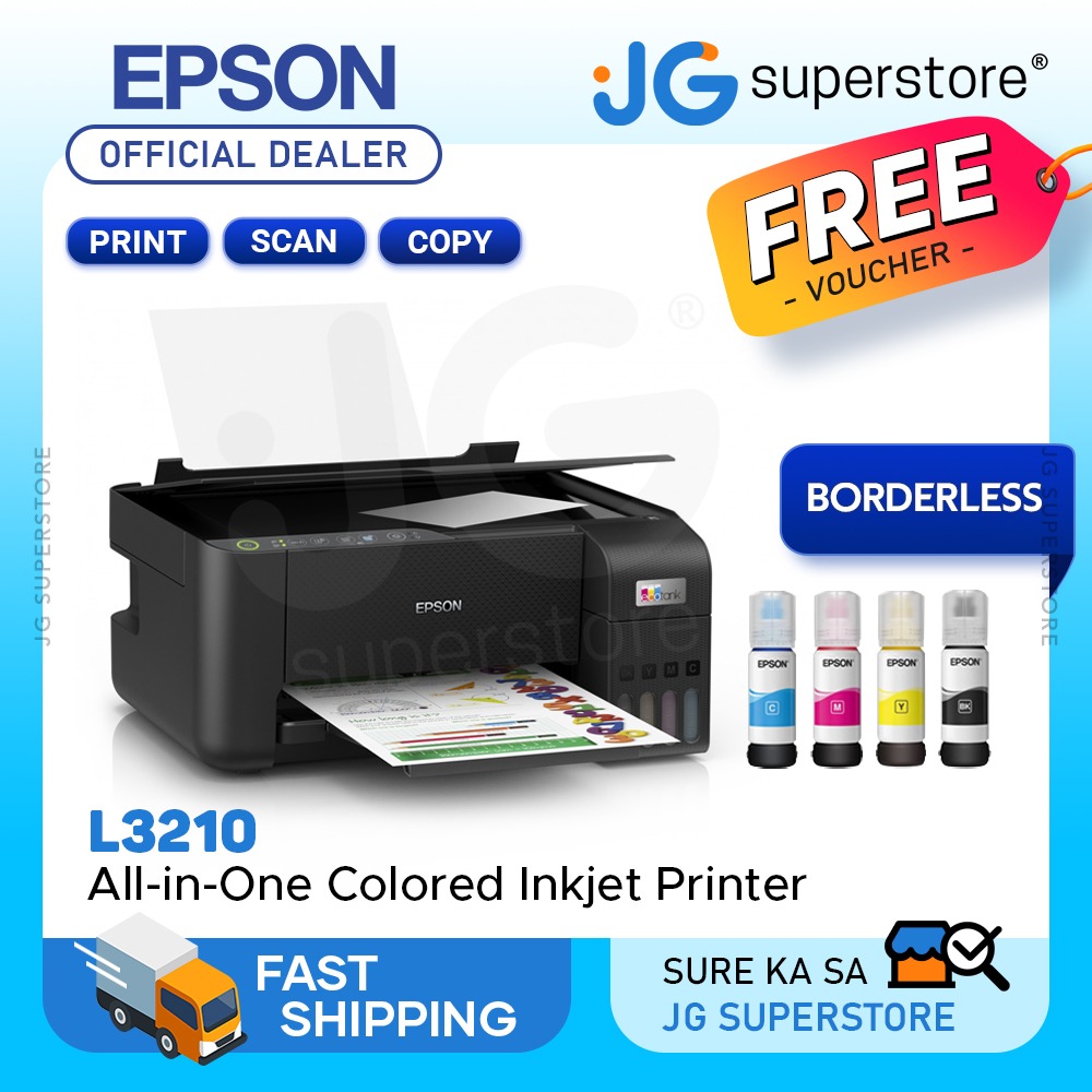Epson EcoTank L3210 AllinOne Ink Tank Borderless Colored Printer with