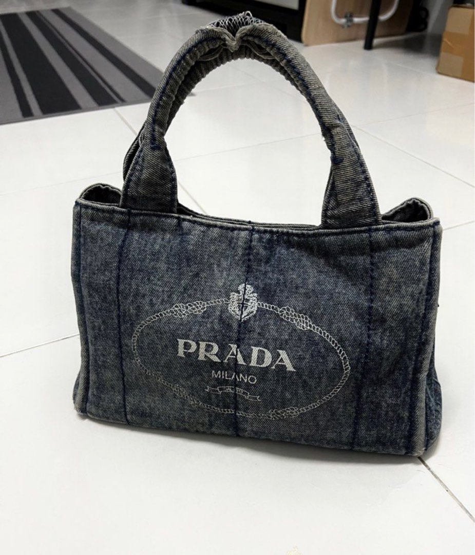 Prada denim tote hotsell