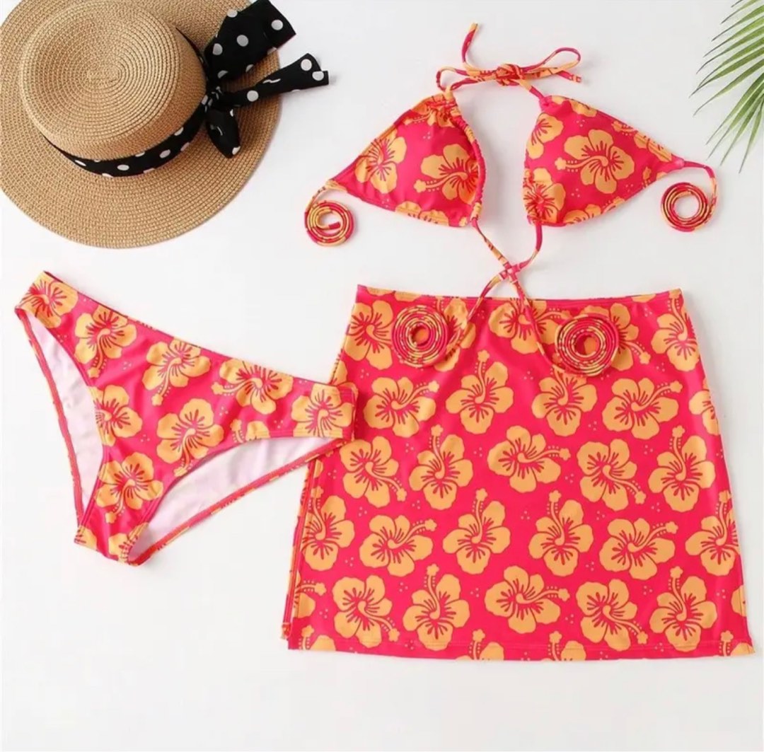 Piece Floral Two Solid Swimwear Bikini Beach