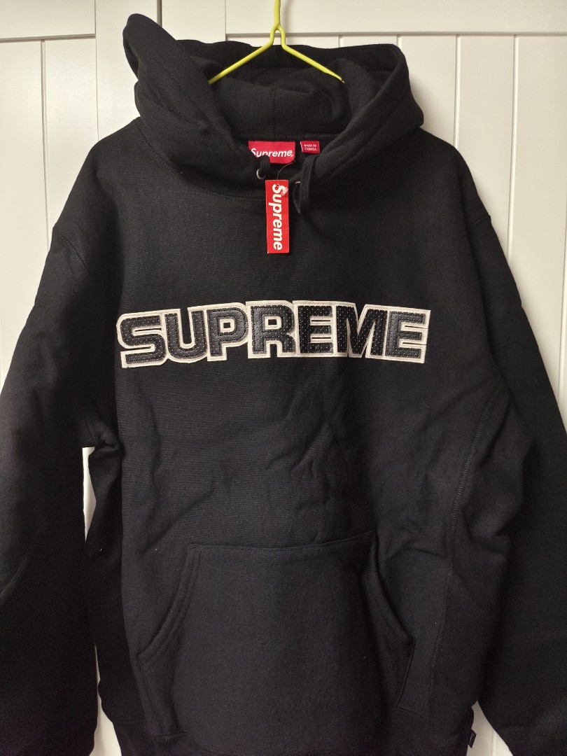 FW18 Supreme Perforated Leather Hooded Sweatshirt Black, 男裝