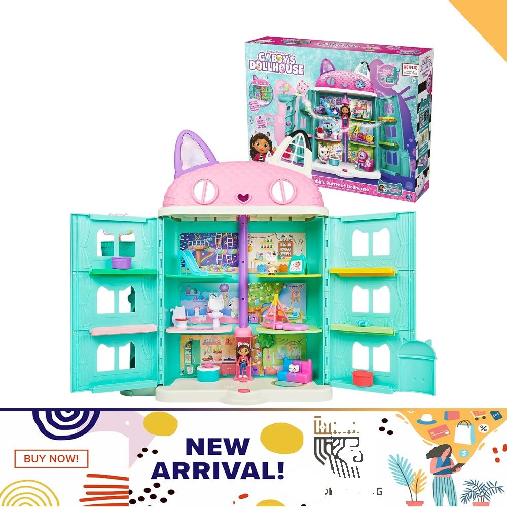 Gabby's Dollhouse, Purrfect Dollhouse 2-Foot Tall Playset with Sounds, 15  Pieces 