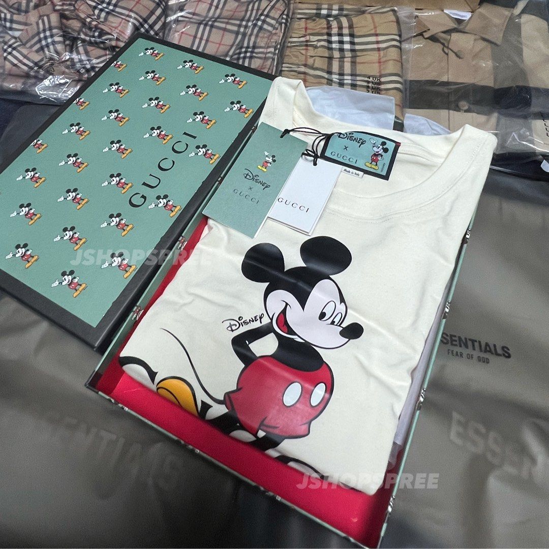Gucci collab Disney Mickey Mouse Belt Logo Tee Cream, Men's Fashion, Tops &  Sets, Tshirts & Polo Shirts on Carousell