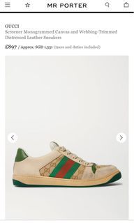 Gucci Screener Monogrammed Canvas and Leather Distressed Sneakers