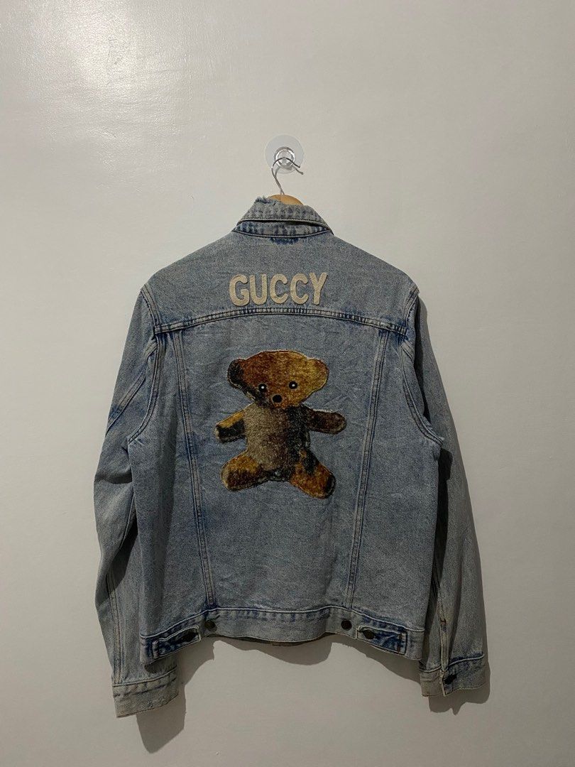 Gucci denim jacket teddy bear hot sale