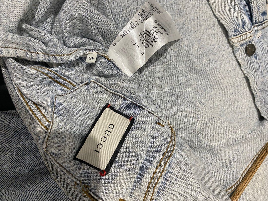 Gucci denim jacket bear hot sale