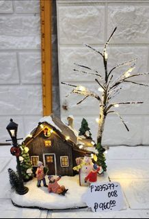 House with Lighted Tree Christmas Village accessory
