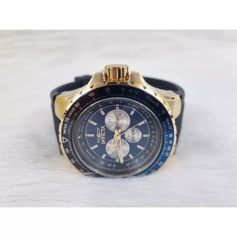 INVICTA 33031 AVIATOR QUARTZ BLUE DIAL BLACK SILICONE STRAP MEN S