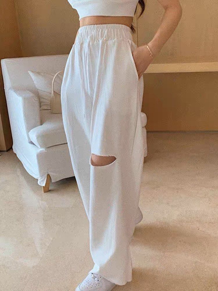 Basic Joggers Slit Sweatpants White Women s Fashion Bottoms