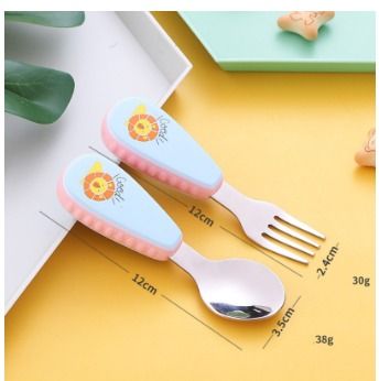 3Pcs/Set Baby Feeding Spoon Kawaii Cutlery Cartoon Fork Knife Spoon Set  Kids Stainless Steel Tableware Utensils