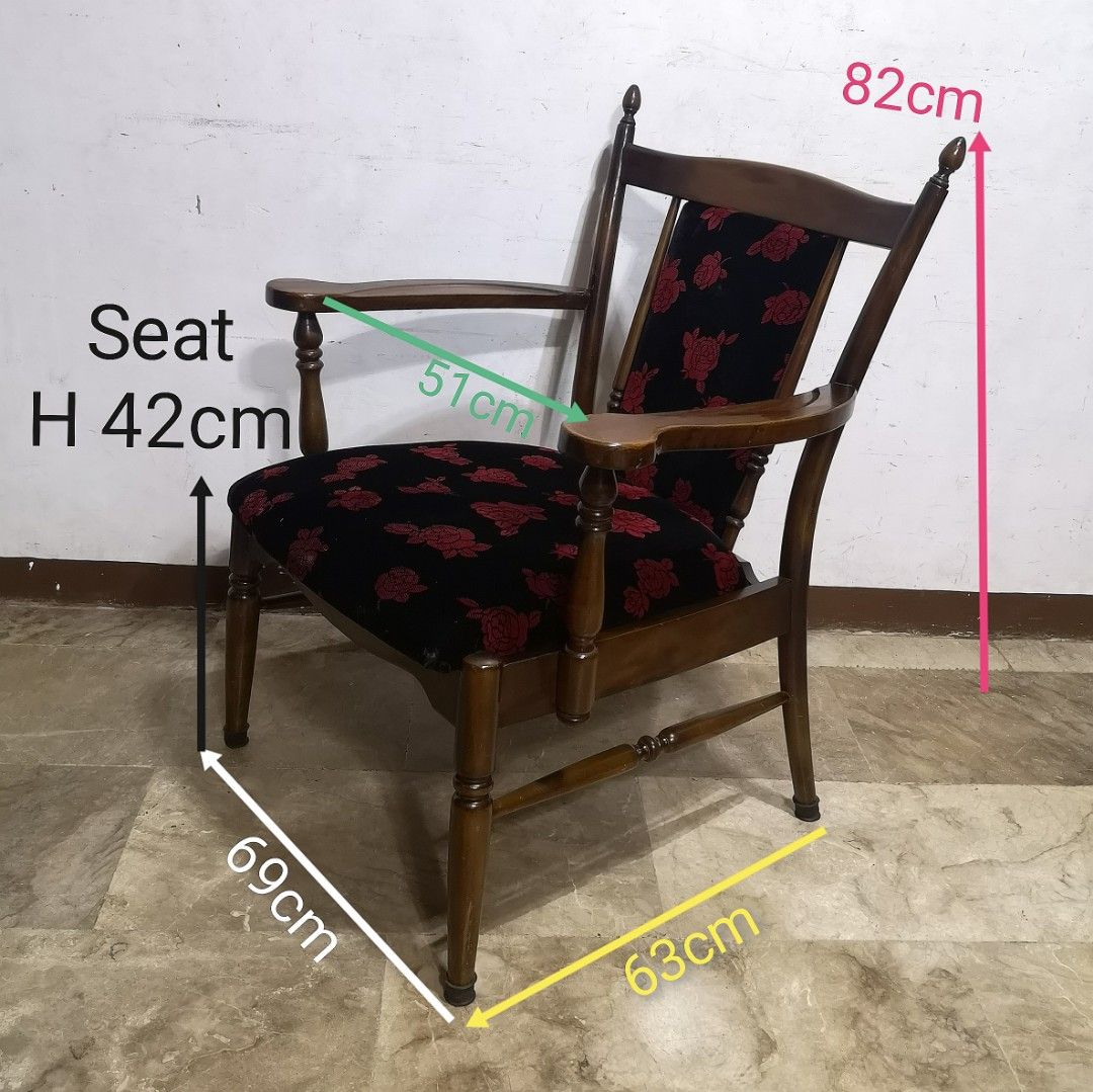 KARIMOKU Mid century accent armchair hard solid wood velvet floral cushion 1pc only Furniture Home Living Furniture Chairs on Carousell