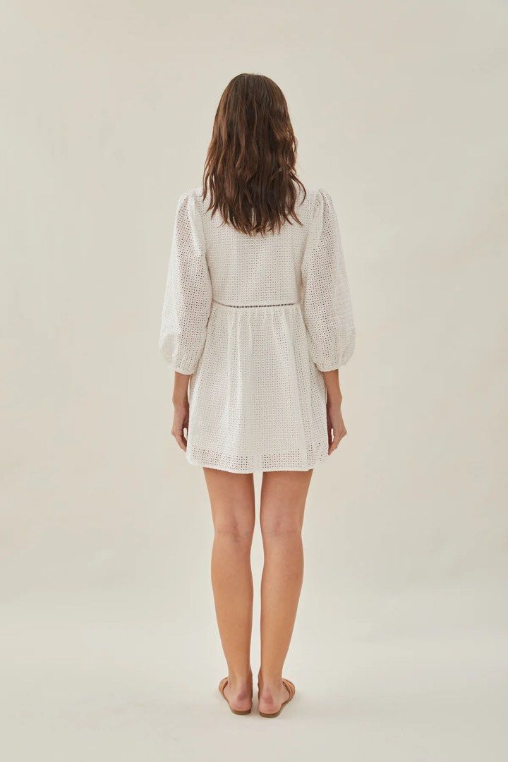 Maha Crochet Square Neck Midi Dress in White – KLARRA