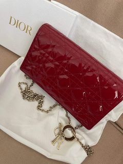 Christian Dior LADY DIOR PHONE HOLDER PEONY PINK PATENT CANNAGE