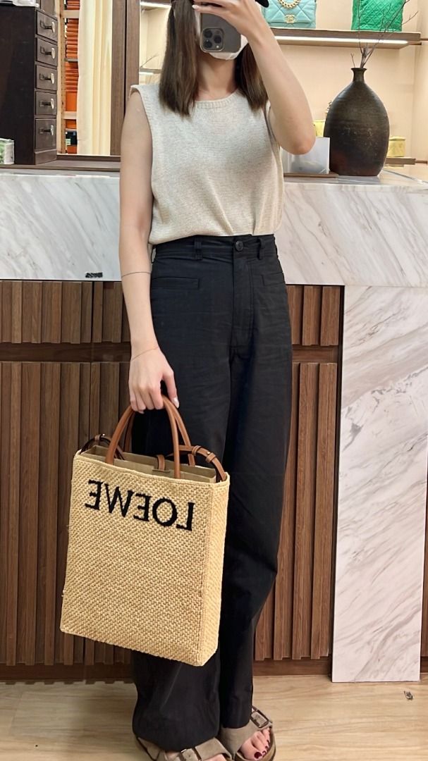 Small LOEWE Font Tote in raffia Natural - LOEWE