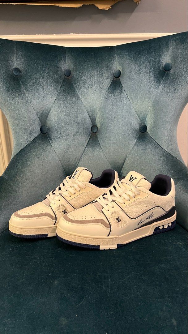Men's Louis Vuitton Low Strap Sneaker Grey Blue Sz LV 7 Fashion Shoe