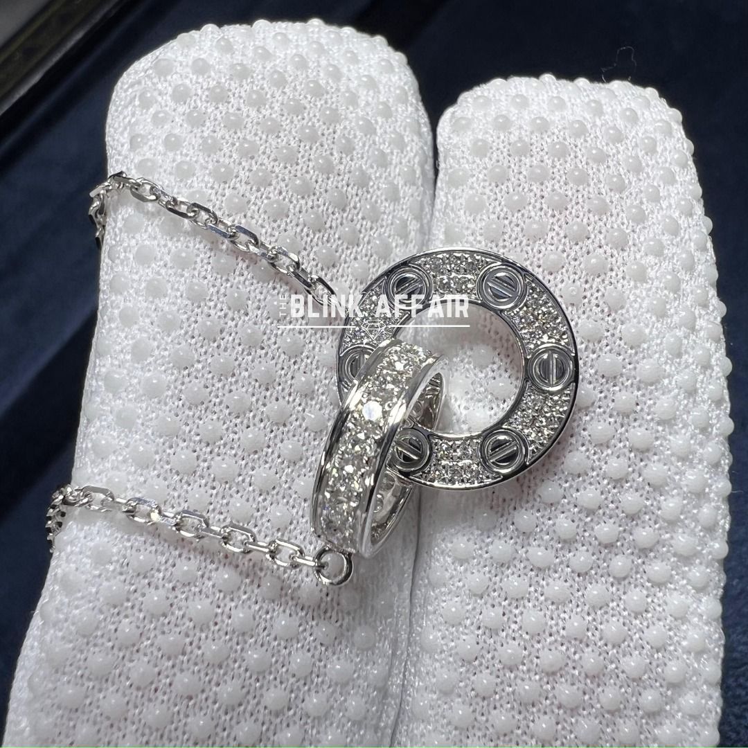 LOVE II Diamond Pave Necklace White Gold Women s Fashion Jewelry