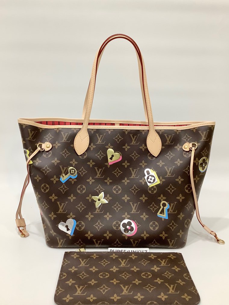 Louis Vuitton Love Lock Neverfull MM Monogram Canvas Bag