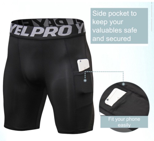 Mens compression shorts with cheap phone pocket