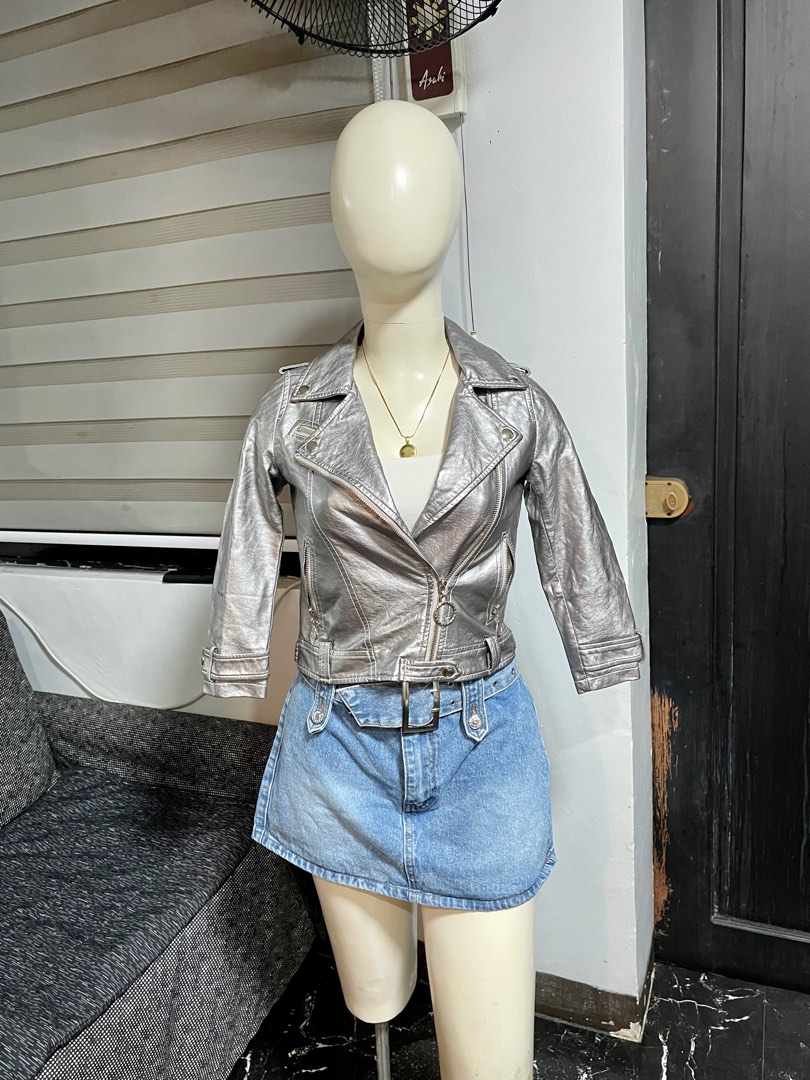Silver bike hotsell leather jacket