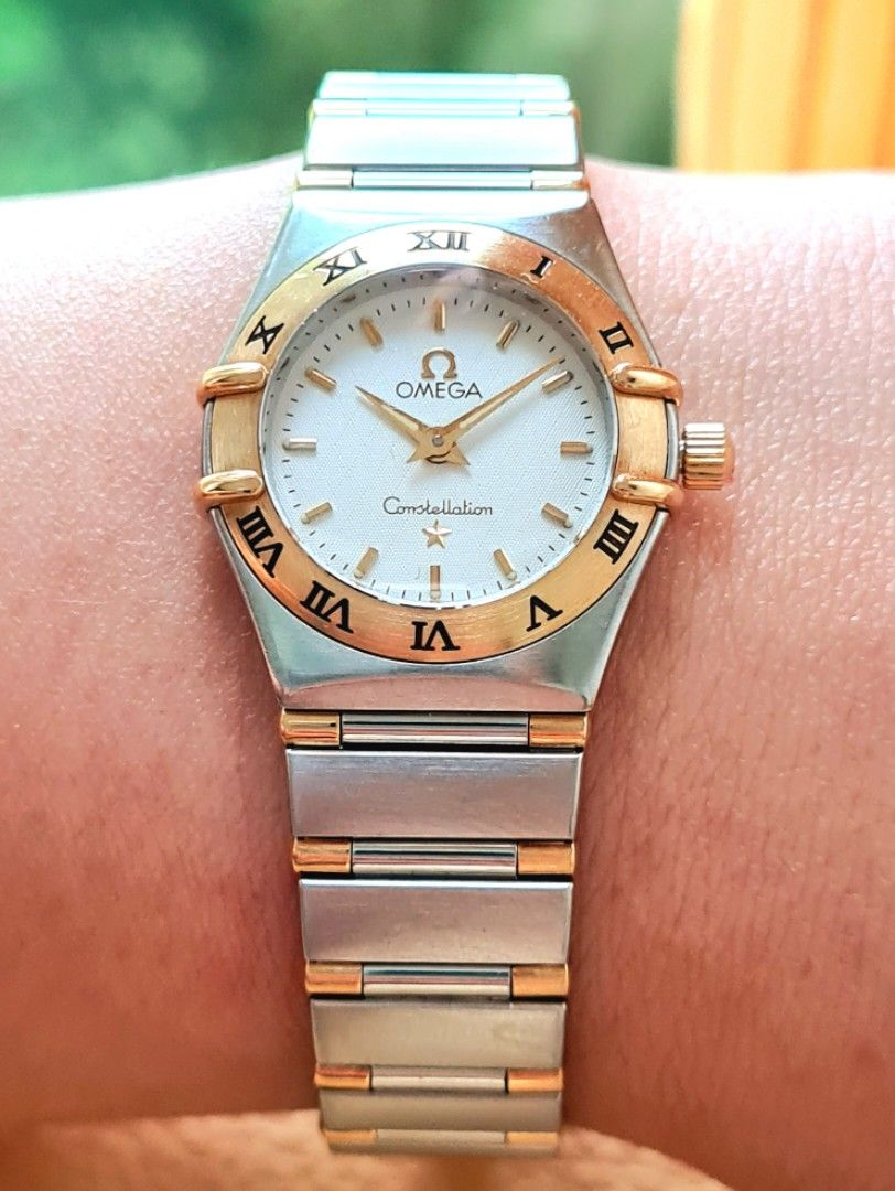 Omega Constellation White Dial Gold Steel Mini Ladies Quartz