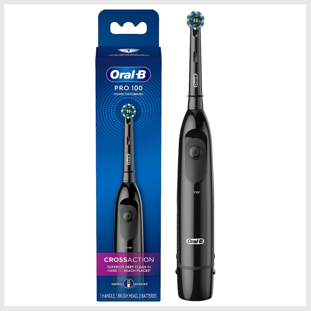 OralB Pro 100 CrossAction, Battery Powered Electric Toothbrush, Black