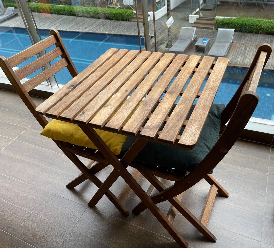 Outdoor foldable table + chair, Furniture & Home Living, Outdoor
