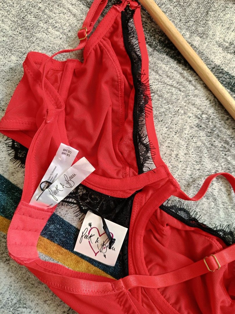Peek & Beau red bra with black lace detailing