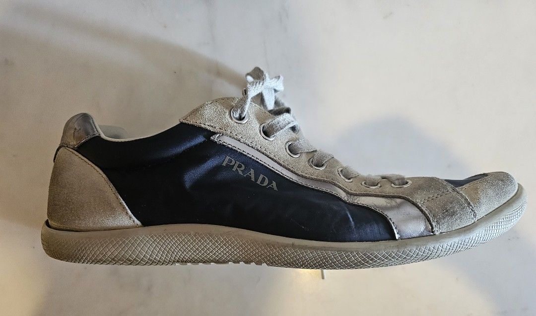 Grey suede prada trainers online