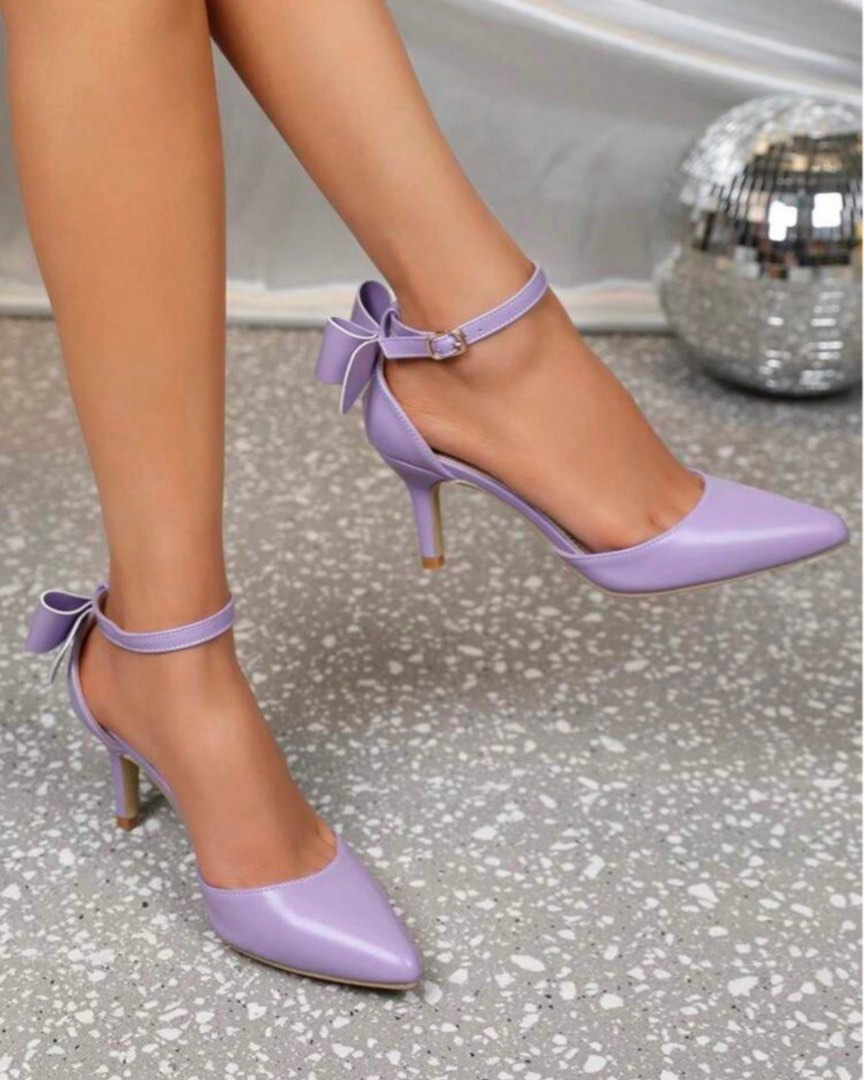 Purple Bow decor toe stiletto Women s Fashion Footwear Heels on