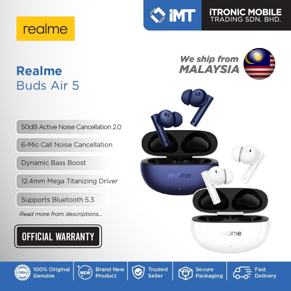 realme Buds Air 5 Pro Wireless Earphone 50dB Active Noise Cancelling  Bluetooth 5