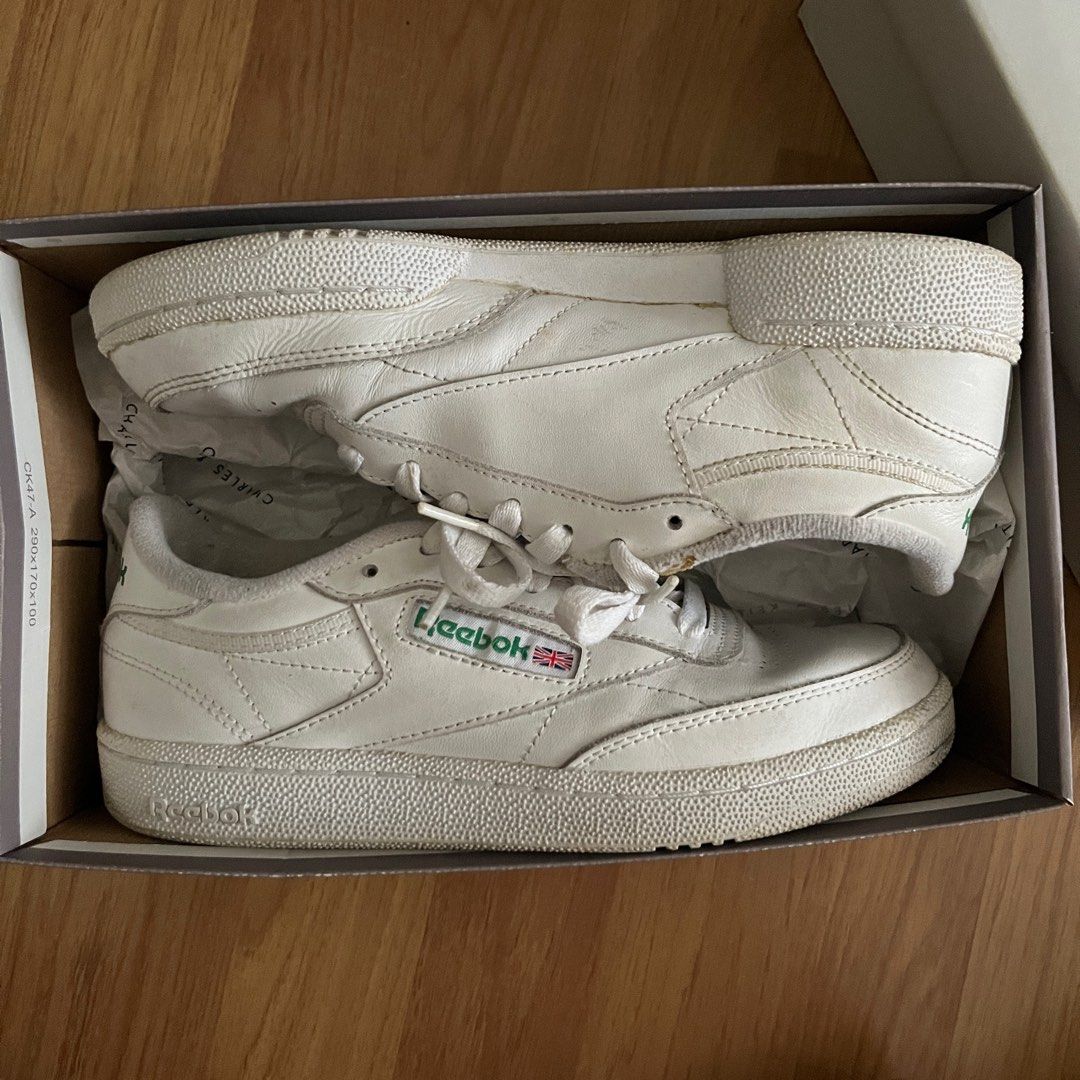 Reebok Classic Club C 85 Trainers White Green, Women's Fashion