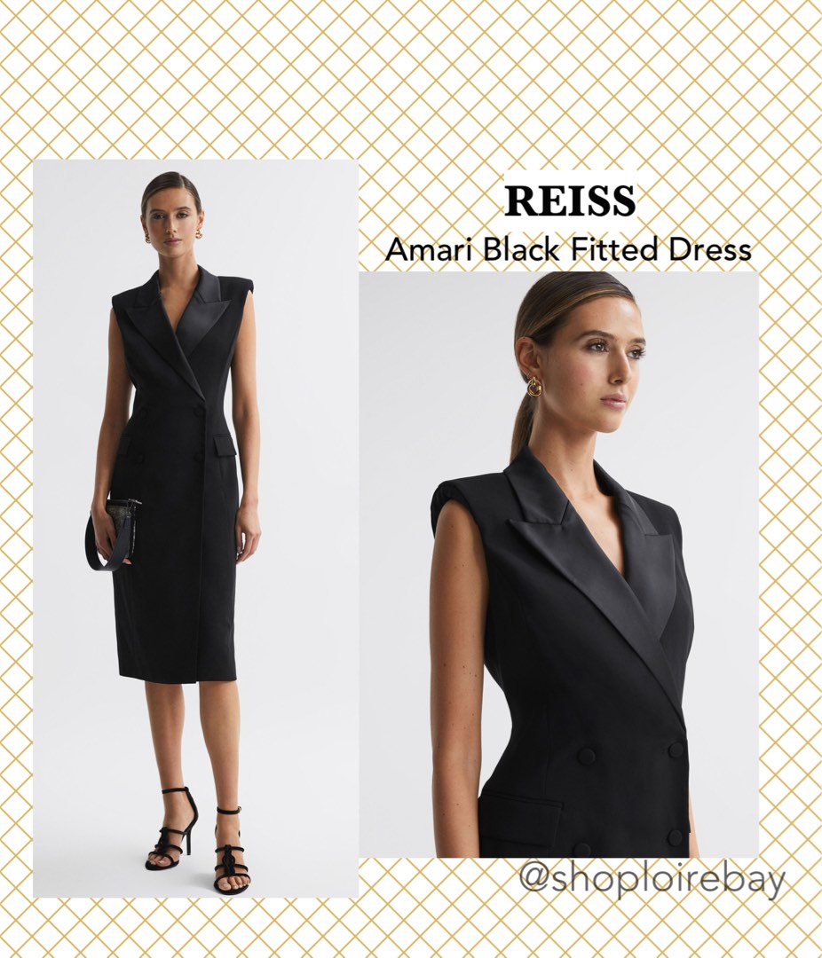 REISS Amari black fitted work midi dress, Women's Fashion, Dresses