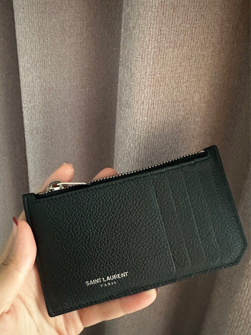 SAINT LAURENT PARIS fragments zipped card case in grain de poudre