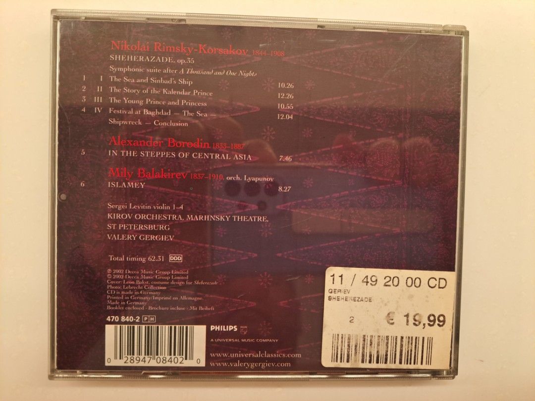 Sheherazade RimskyKorsakov, Kirov Orchestra, Valery Gergiev, piano. 2002 Decca Music. Made in