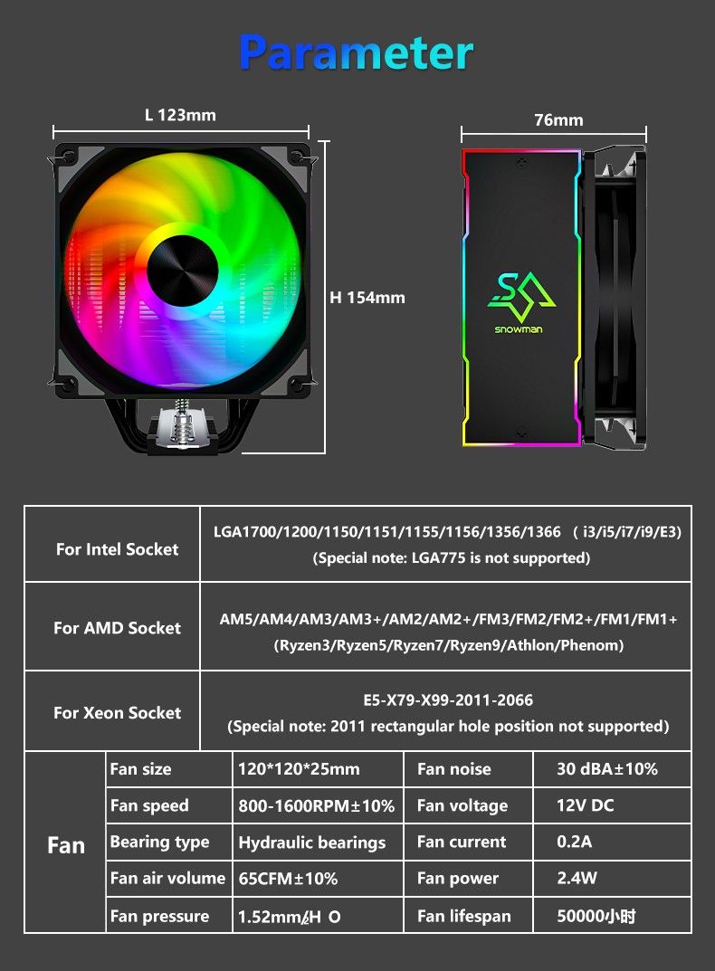 SNOWMAN MT6-V3 Newly Design 6 Heat Pipes CPU Desktop ID Cooler Radiator ...