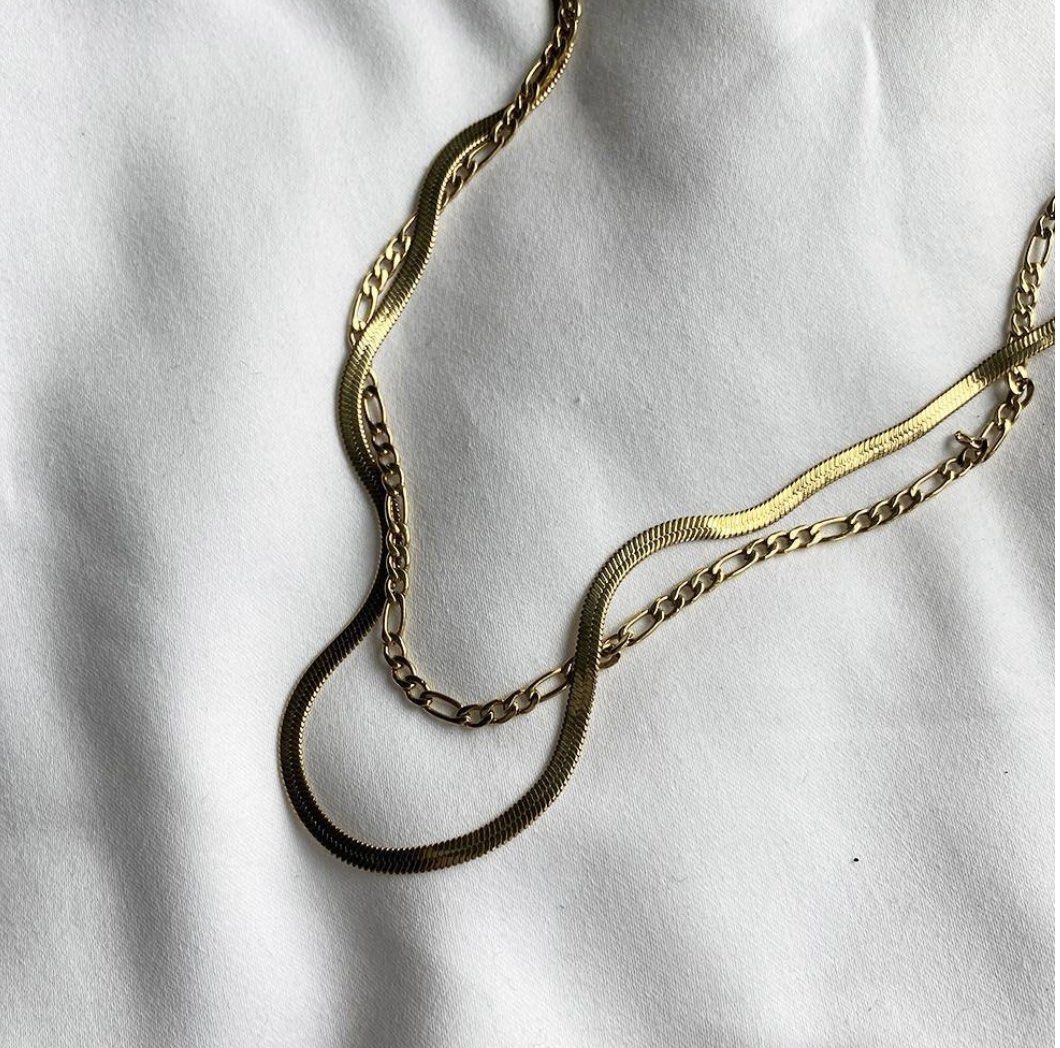 Gold herringbone flat chain necklace store