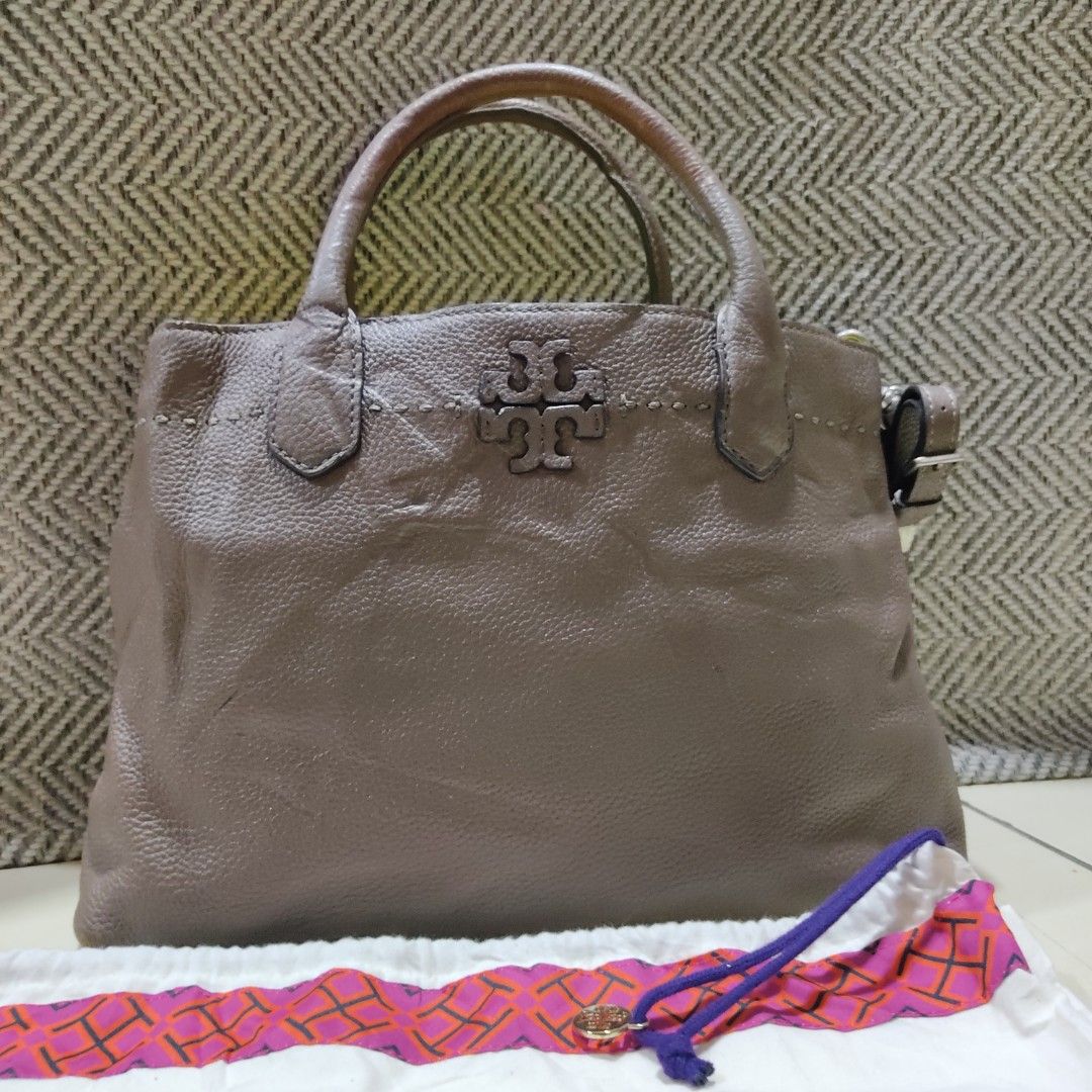 Tori Burch McGraw Triple Compartment Satchel Silver Maple