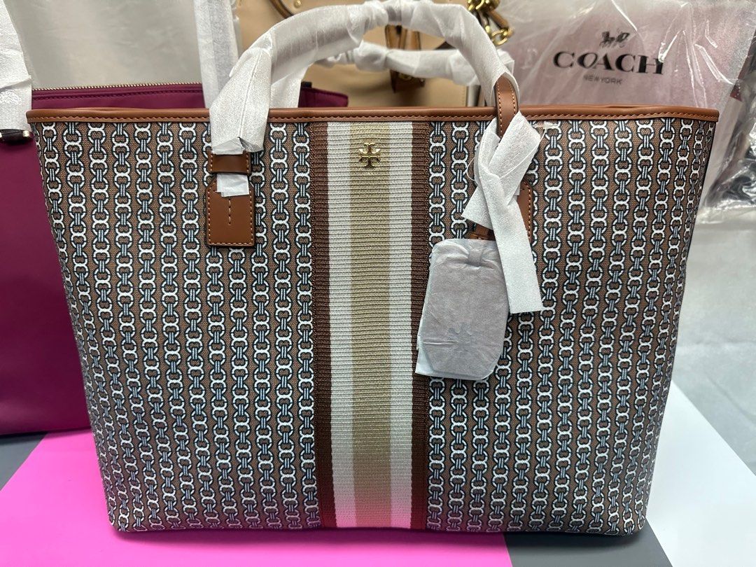 Tory Burch Gemini Link Canvas Top Zip Tote Bag