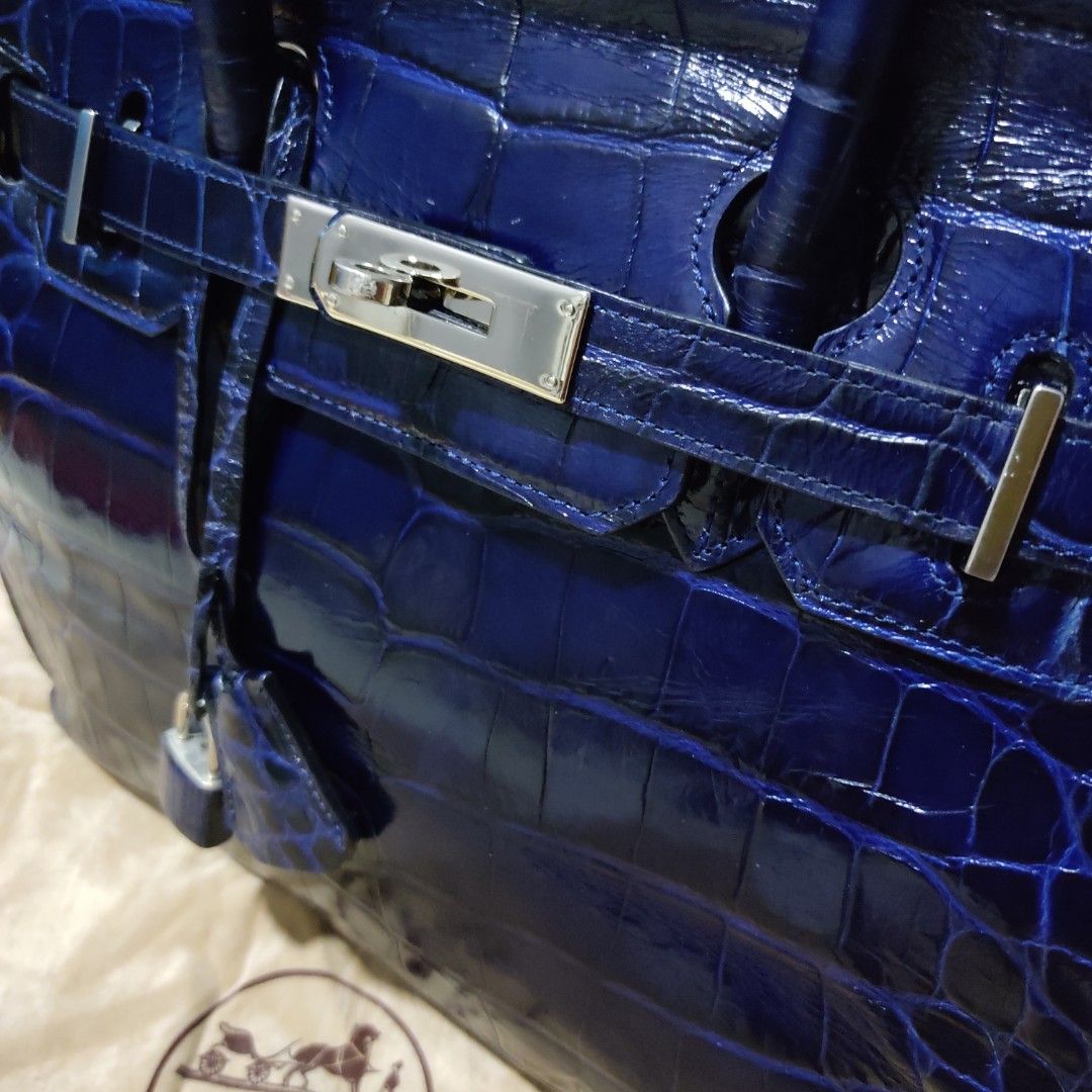 Hermes Birkin 35 Bag Blue Sapphire Porosus Crocodile Gold Hardware