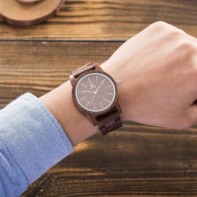 UWOOD LEEEV Wood Watch Men Quartz Watches Man Retro Raw Sandal