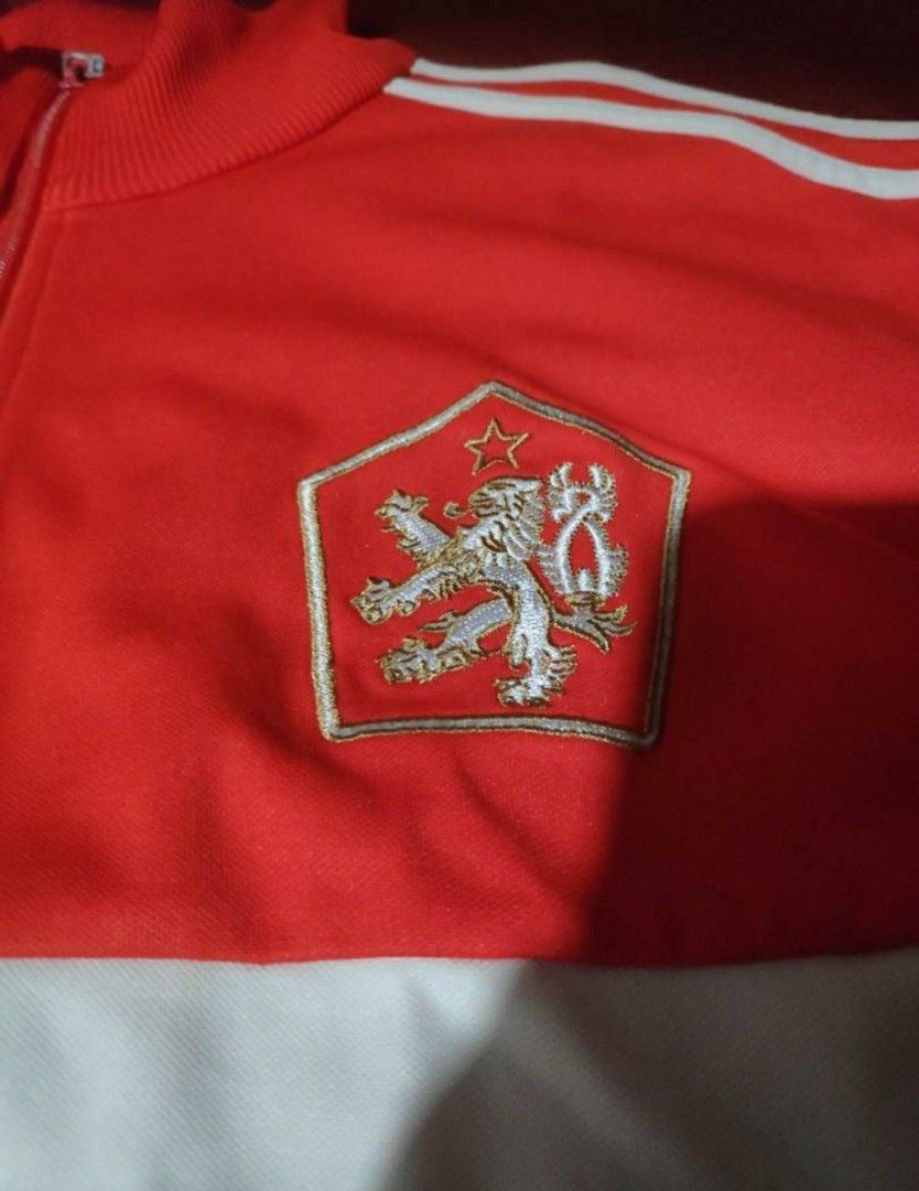 Vintage Adidas Tracksuit (Category: Activewear) located in Quezon City. Submitted by keydieeee (Listing ID 1251782188, Image 3). Description: Vintage Adidas Tracksuit in red Minimal print cracks on the letters on the back of the tracksuit Pay thru GCash, meetup, or BDO bank transfer.