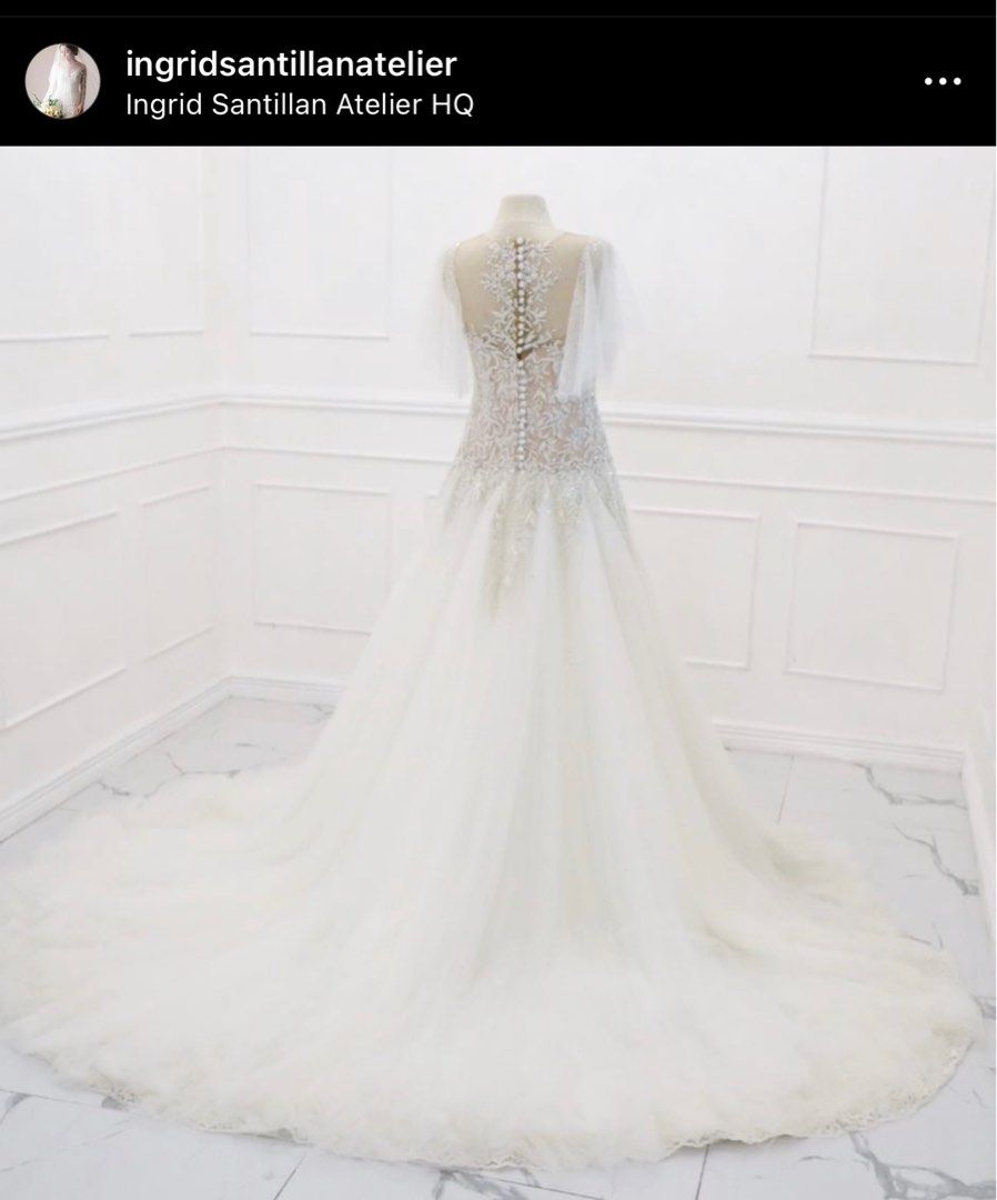 Wedding gown (Category: Evening dresses & gowns) located in Paranaque City. Submitted by jenchumann (Listing ID 1251688166, Image 2). Description: Custom made embroidered and embelishments by Ingrid Santillan Atelier for 75k. Dry cleaned already. .