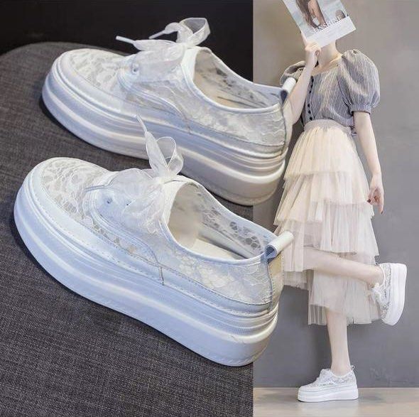 White lace sneakers shoe Women s Fashion Footwear Sneakers on