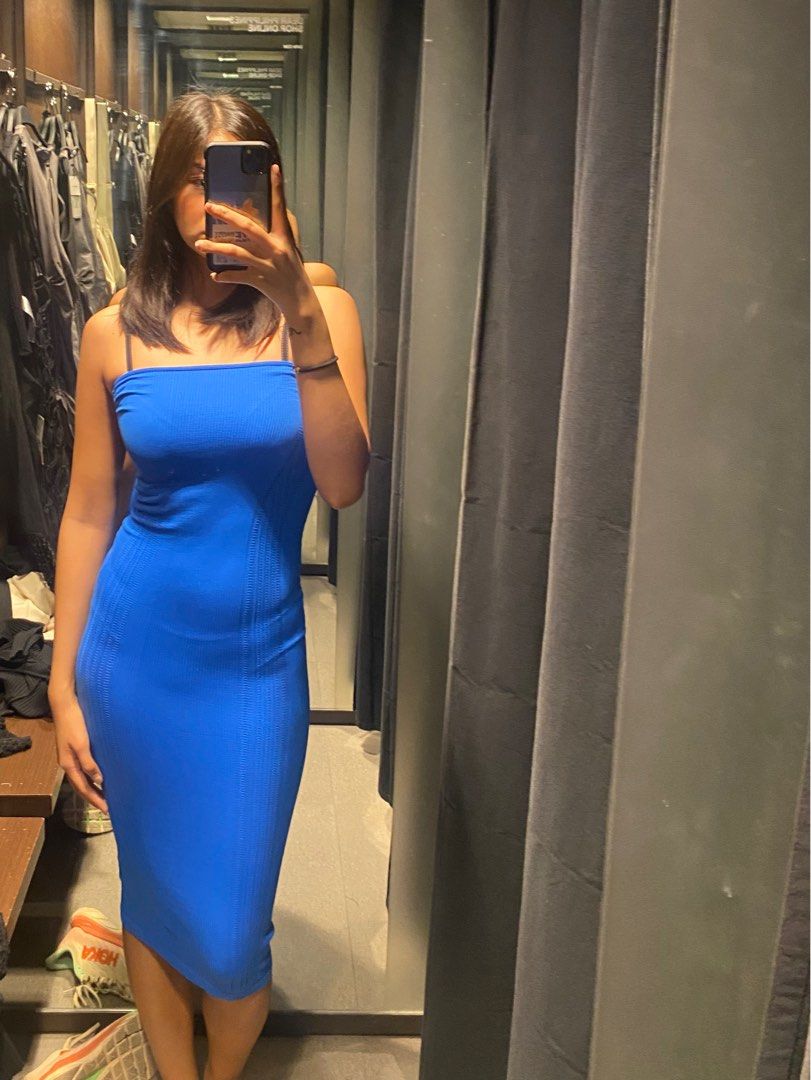 slim fit dress slacks Zara Blue Draped Ruched Long Sleeve Dress Size XL – Ernest Grace
