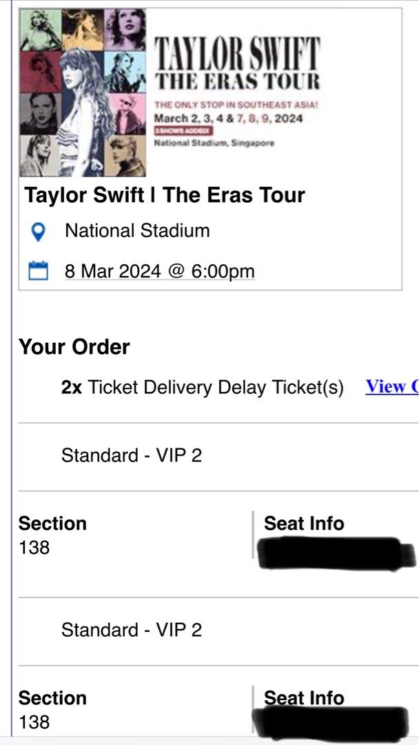 2 x VIP2 Taylor Swift The Eras Tour concert tickets 8 Mar 2024 with ...