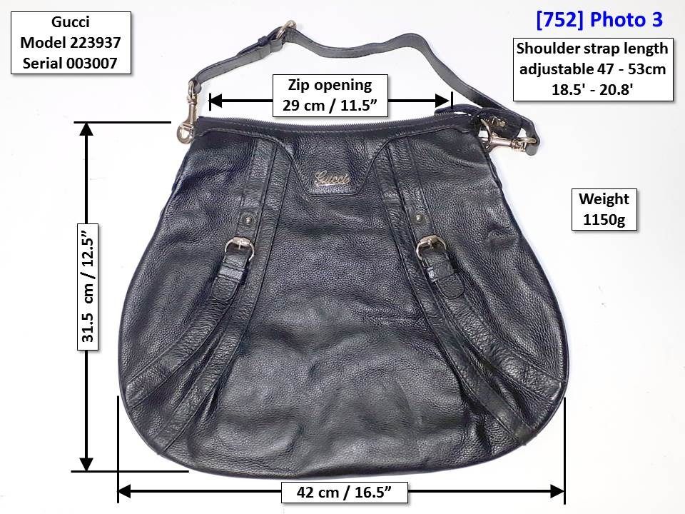 752] Original Gucci #223937 Black Leather Shoulder Bag, Women's