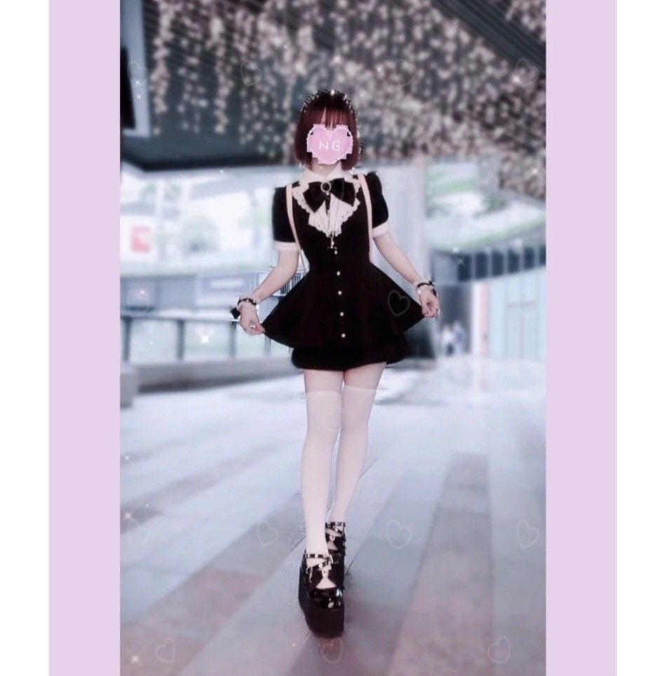 暫掛／未到手] secret honey 純黑黑色愛心短袖套裝。， jamie
