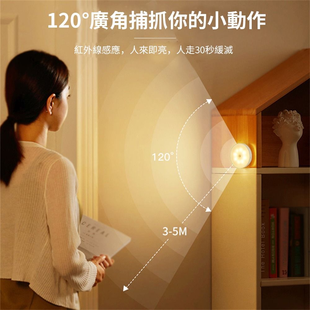 **包郵** LED 智能人體感應燈 USB充電 可調光(暖光/白光)帶開關感應燈 適用樓梯 衣櫃 廁所 [平行進口], 傢俬＆家居, 燈飾及 ...
