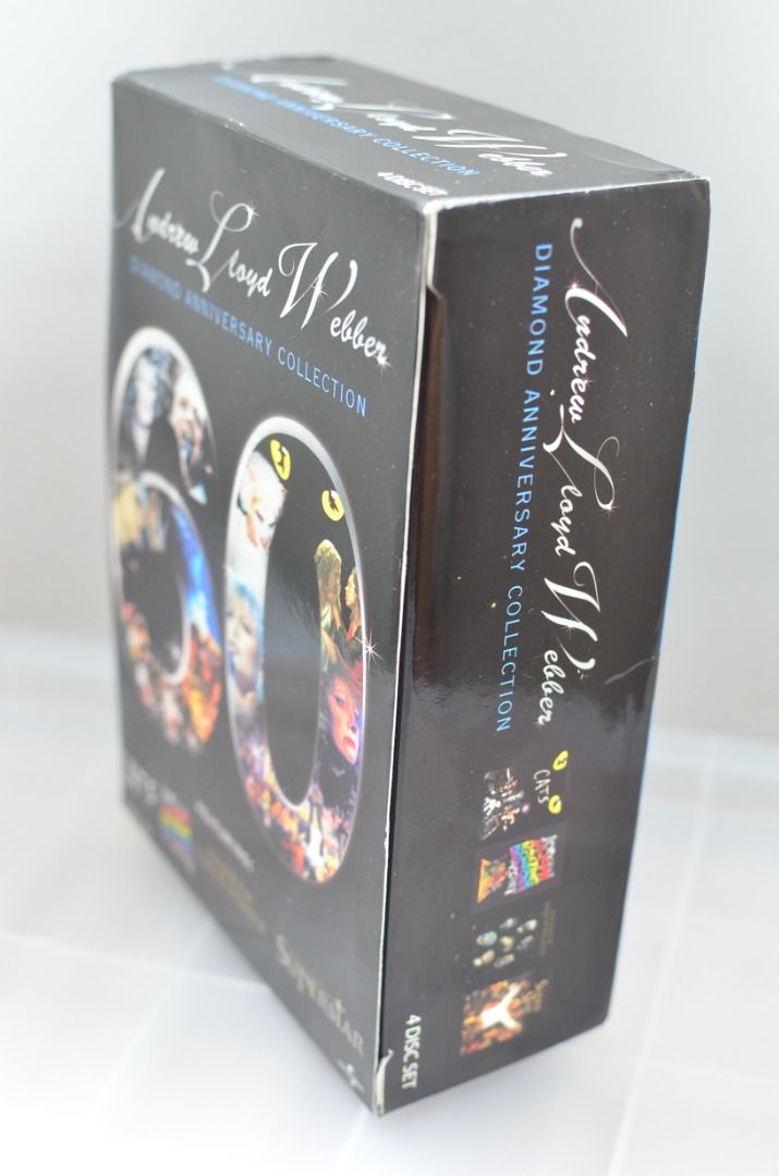 ANDREW LLOYD WEBBER DIAMOND ANNIVERSARY COLLECTION - Original DVD (Category: CDs & DVDs) located in Pasig City. Submitted by hobbyavenue (Listing ID 1246856007, Image 2). Description: ANDREW LLOYD WEBBER DIAMOND ANNIVERSARY COLLECTION DVDs PHP 400 Unsealed but never used DVD collection set includes: - Cats - Joseph And The Amazing Technicolor Dreamcoat - Jesus Christ Superstar - Andrew Lloyd Webber The Royal Albert Hall Celebration Please check t