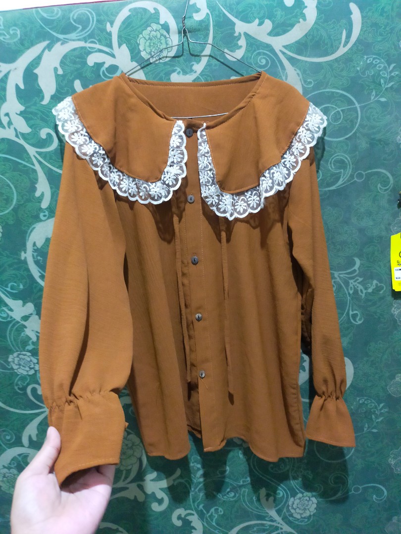 Atasan kerah Korea ,warna coklat bata,ld 110,barang baru,lucu bingit