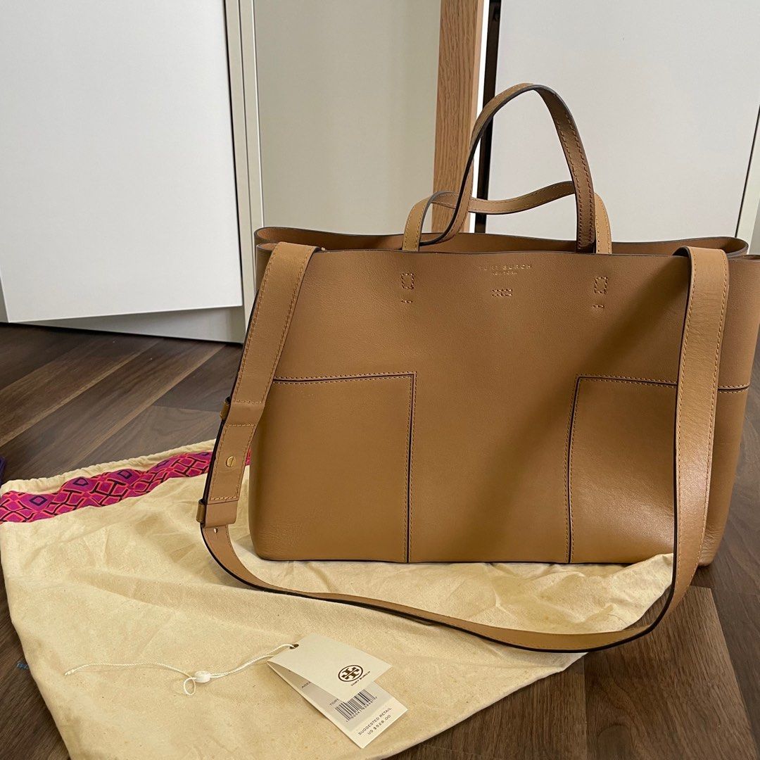 Authentic Tory Burch block T triple compartment tote handbag